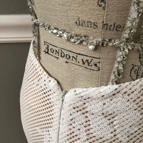 NEW JOVANI SZ 4 IVORY NUDE ILLUSION LACE BEADED FORMAL EVENING GOWN - Picture 12 of 16